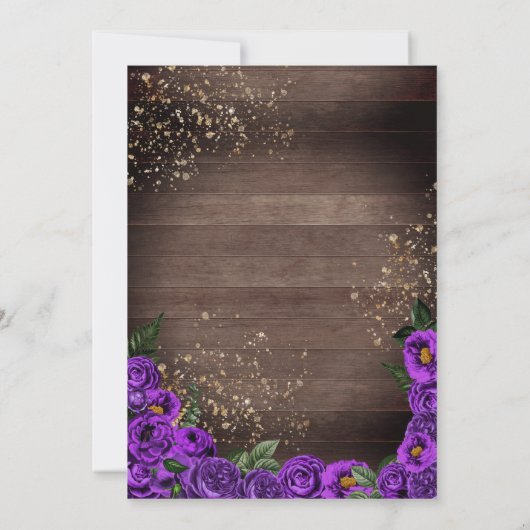 Rustikale Lila Rose Glitzer Gown Fiesta Quinceañer Einladung (Rückseite)