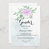 Rustikale Lila Rose Verlasse Grünpflanzen Gender R Einladung (Vorne/Hinten)