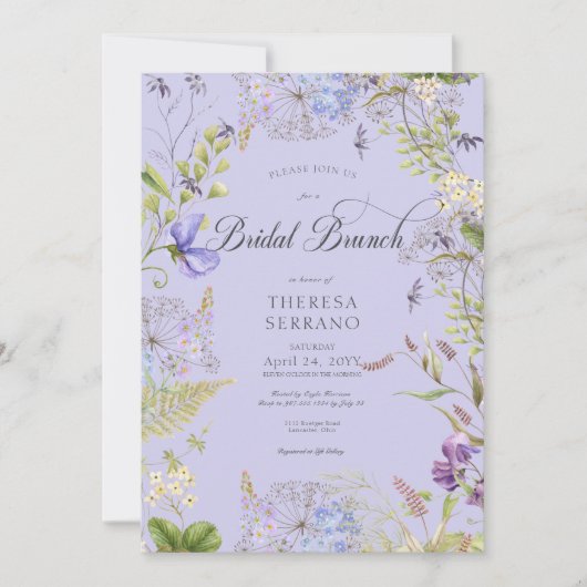 Rustikale Lila Sage Wildblume Lila Bridal Brunch Einladung (Vorderseite)