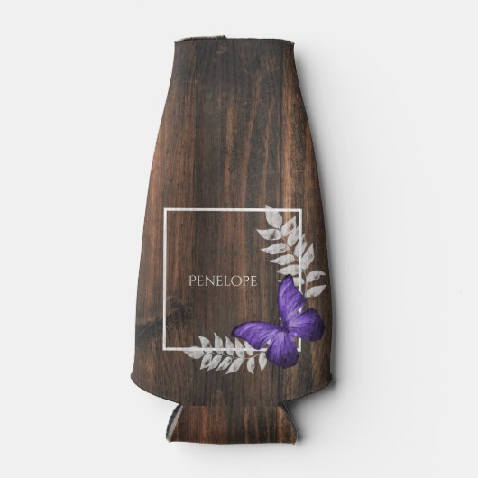 Rustikale Lila Schmetterlingsflasche Personalisier Flaschenkühler (Vorderseite)