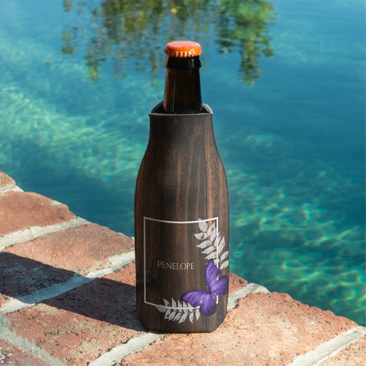 Rustikale Lila Schmetterlingsflasche Personalisier Flaschenkühler (In Situ Pool)