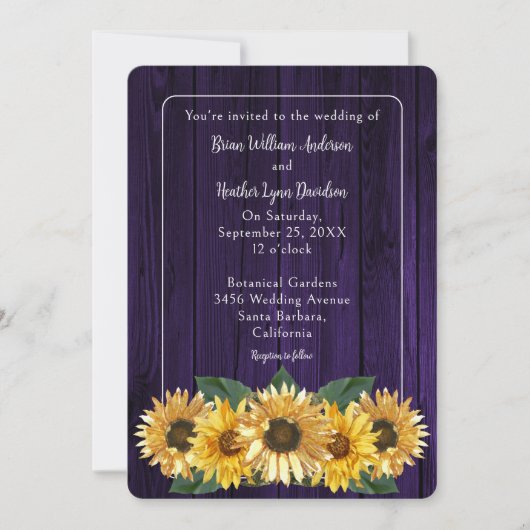 Rustikale Lila Sonnenblume Einladung (Vorderseite)