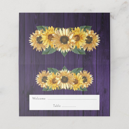 Rustikale Lila Sonnenblume Empfang Platzkarte (Außenseite Aufgefaltet)