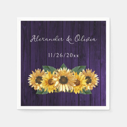 Rustikale Lila Sonnenblume Hochzeit Napkins Serviette (Vorderseite)