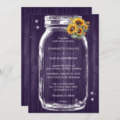 Rustikale Lila Sonnenblume Mason Jar Wedding Einladung (Vorne/Hinten)