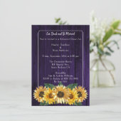 Rustikale Lila Sonnenblume Probe Abendessen Einladung (Stehend Vorderseite)