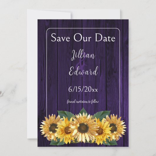 Rustikale Lila Sonnenblume Save the Date Ankündigung (Vorderseite)