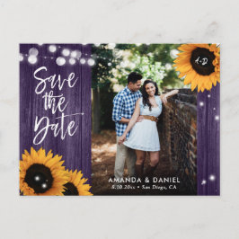 Rustikale Lila Sonnenblume Save the Date Postkarte