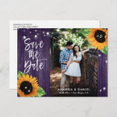 Rustikale Lila Sonnenblume Save the Date Postkarte (Vorne/Hinten)