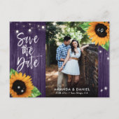 Rustikale Lila Sonnenblume Save the Date Postkarte (Vorderseite)