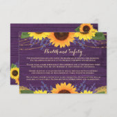 Rustikale Lila Sonnenblumen Hochzeit Gesundheit un Begleitkarte (Vorne/Hinten)