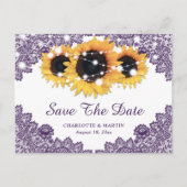 Rustikale Lila Sonnenblumenhochzeit rettet das Dat Ankündigungspostkarte (Vorderseite)
