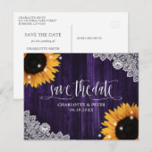 Rustikale Lila Sonnenblumenhochzeit rettet das Dat Postkarte (Vorne/Hinten)