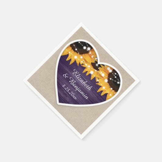 Rustikale Lila Sonnenblumenhochzeit Serviette (Ecke)