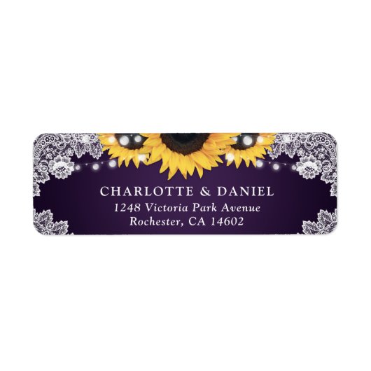 Rustikale Lila Spitzen Sonnenblumen Rücksendeadres (Vorne)