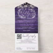 Rustikale Lila String Lights Floral QR Code Hochze All In One Einladung (Innen Boden)
