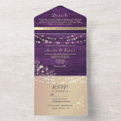 Rustikale Lila String Lights Hochzeit All In One Einladung (Innen Boden)