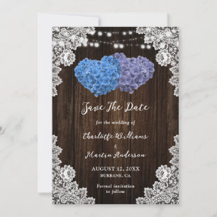 Rustikale Lila und blaue Hochzeit Save The Date