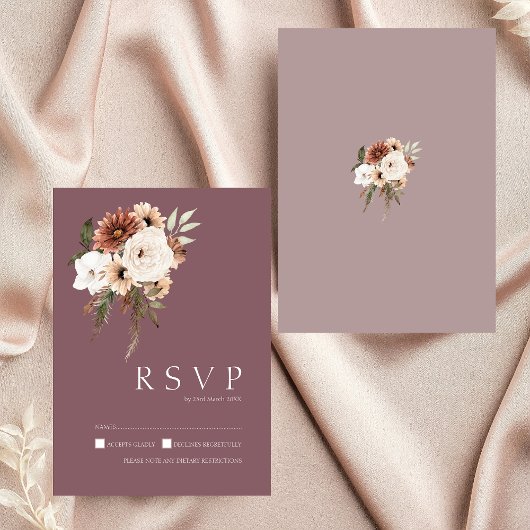 Rustikale Lila und Pfirsichblütenhochzeit RSVP Karte
