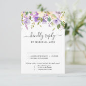 Rustikale Lila und weiße RSVP-Karte, Optionen für RSVP Karte (Stehend Vorderseite)