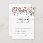 Rustikale Lila und weiße RSVP-Karte, Optionen für RSVP Karte (Vorne/Hinten)