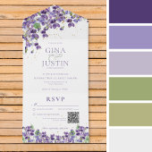Rustikale Lila Violets Goldfass QR-Code All In One Einladung