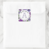 Rustikale, Lila Wasserfarbenmonogramm Quadratischer Aufkleber (Tasche)