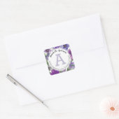 Rustikale, Lila Wasserfarbenmonogramm Quadratischer Aufkleber (Umschlag)