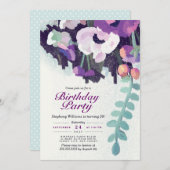 Rustikale Lila Weißblütengeburt Einladung (Vorne/Hinten)