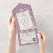 Rustikale Lila Wildblume Frame QR Code All In One Einladung (Abreißen)