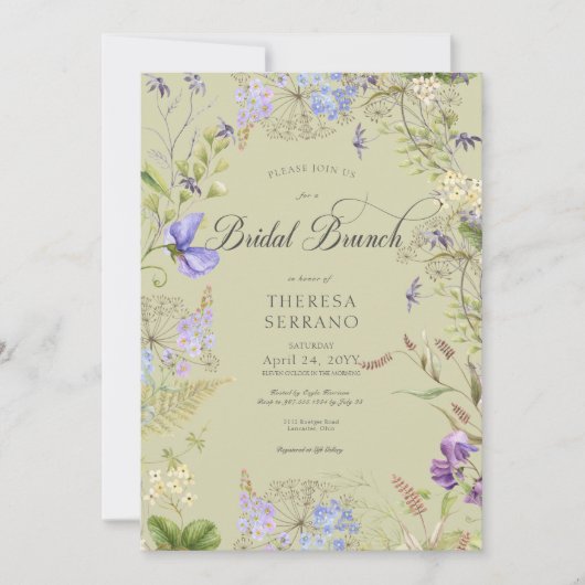 Rustikale Lila Wildblume Sage Bridal Brunch Einladung (Vorderseite)