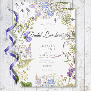 Rustikale Lila Wildblume Weißer Bridal Mittagessen Einladung