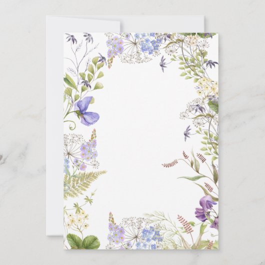 Rustikale Lila Wildblume White Bridal Brunch Einladung (Rückseite)