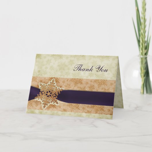 rustikale lila Winterhochzeit Danke (Vorderseite)