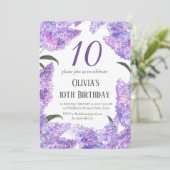 Rustikale Lilac 10. Geburtstag Wildblume Geburtsta Einladung (Stehend Vorderseite)