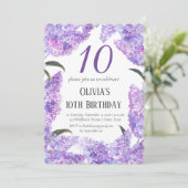 Rustikale Lilac 10. Geburtstag Wildblume Geburtsta Einladung (Stehend Vorderseite)