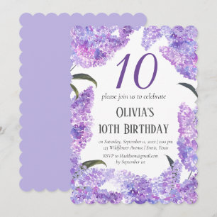 Rustikale Lilac 10. Geburtstag Wildblume Geburtsta Einladung