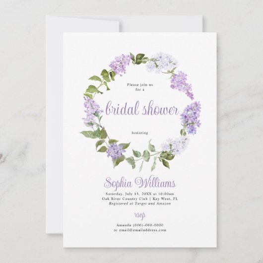 Rustikale Lilac Blume Bridal Dusche Einladung (Vorderseite)