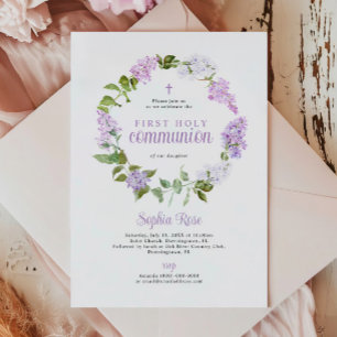 Rustikale Lilac-Blume Erste Heilige Kommune Einladung