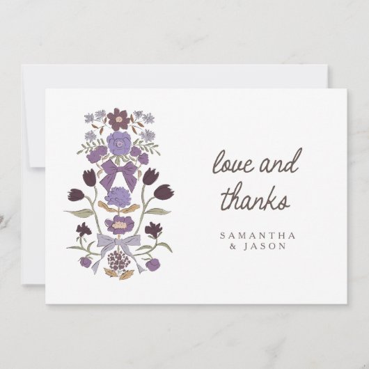 Rustikale Lilac Bow & Blossom Wedding Dankeskarte (Vorderseite)