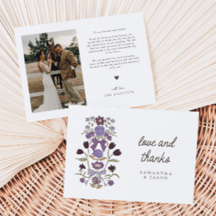 Rustikale Lilac Bow & Blossom Wedding Dankeskarte
