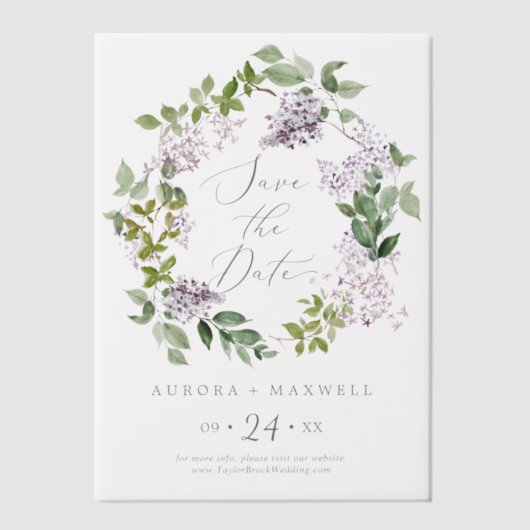 Rustikale Lilac-Lila Blumenhochzeit retten das Dat Pergament Einladungen (Vorderseite)