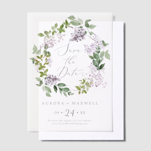 Rustikale Lilac-Lila Blumenhochzeit retten das Dat Pergament Einladungen (Versetzt)
