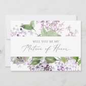 Rustikale Lilac Matron of Honorar Vorschlag Card Einladung (Vorderseite)