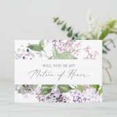 Rustikale Lilac Matron of Honorar Vorschlag Card Einladung (Stehend Vorderseite)