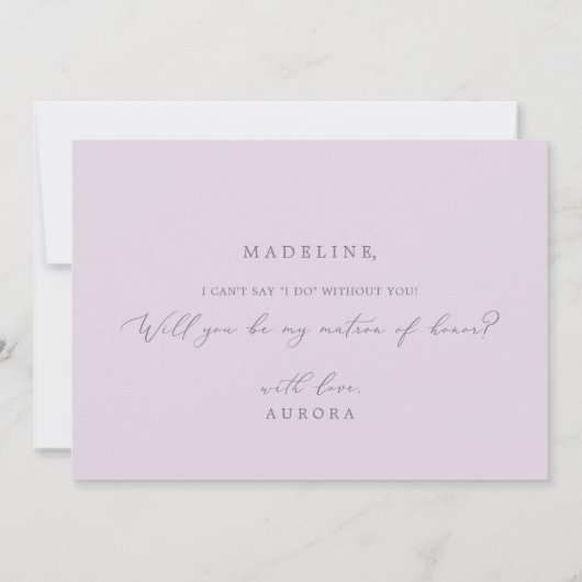 Rustikale Lilac Matron of Honorar Vorschlag Card Einladung (Rückseite)