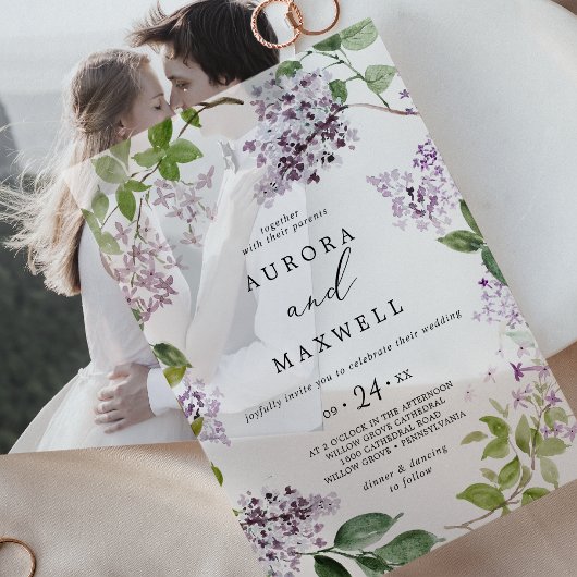 Rustikale Lilac Moderne Boho Hochzeit mit floralen Pergament Einladungen