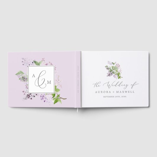 Rustikale Lilac Monogram Back Wedding Gästebuch (Voll)