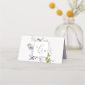 Rustikale Lilac-Monogramm-Hochzeit Platzkarte (Rückseite)