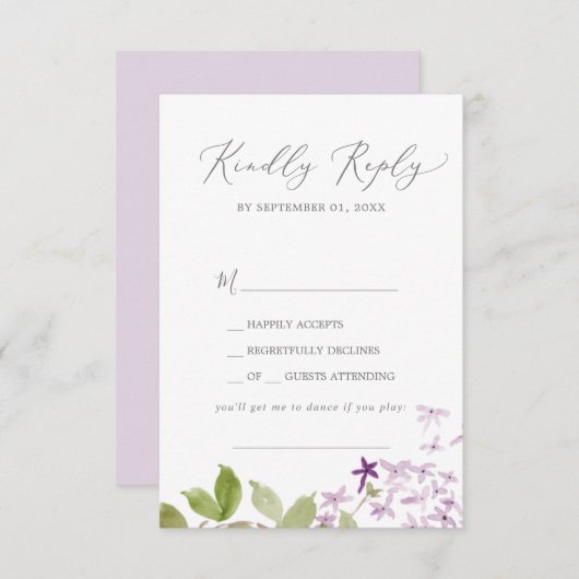 Rustikale Lilac Song Request RSVP Card (Vorne/Hinten)